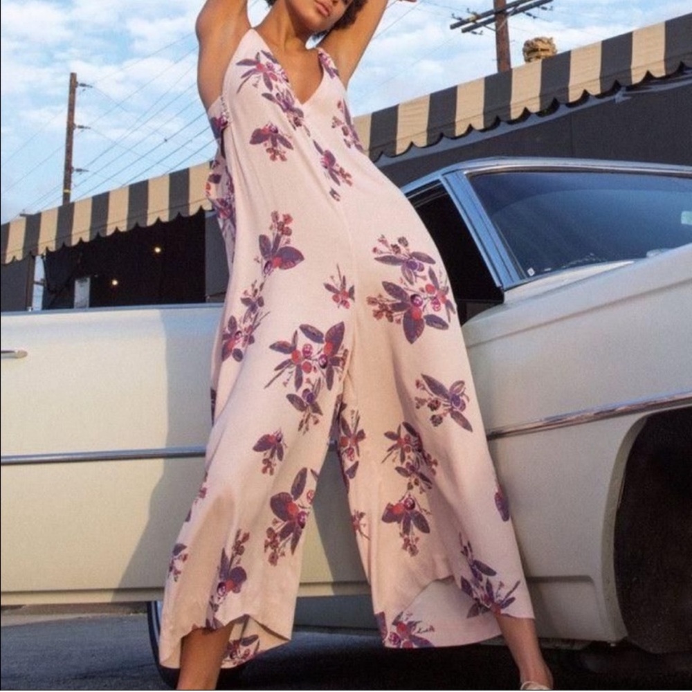 Free People Dream Big Wide Leg Jumpsuit Cropped V-Neck Cut Out Sleeveless